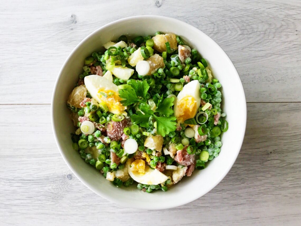Aardappelsalade met Doperwten, Ei en Bacon gezond recept afvallen almere