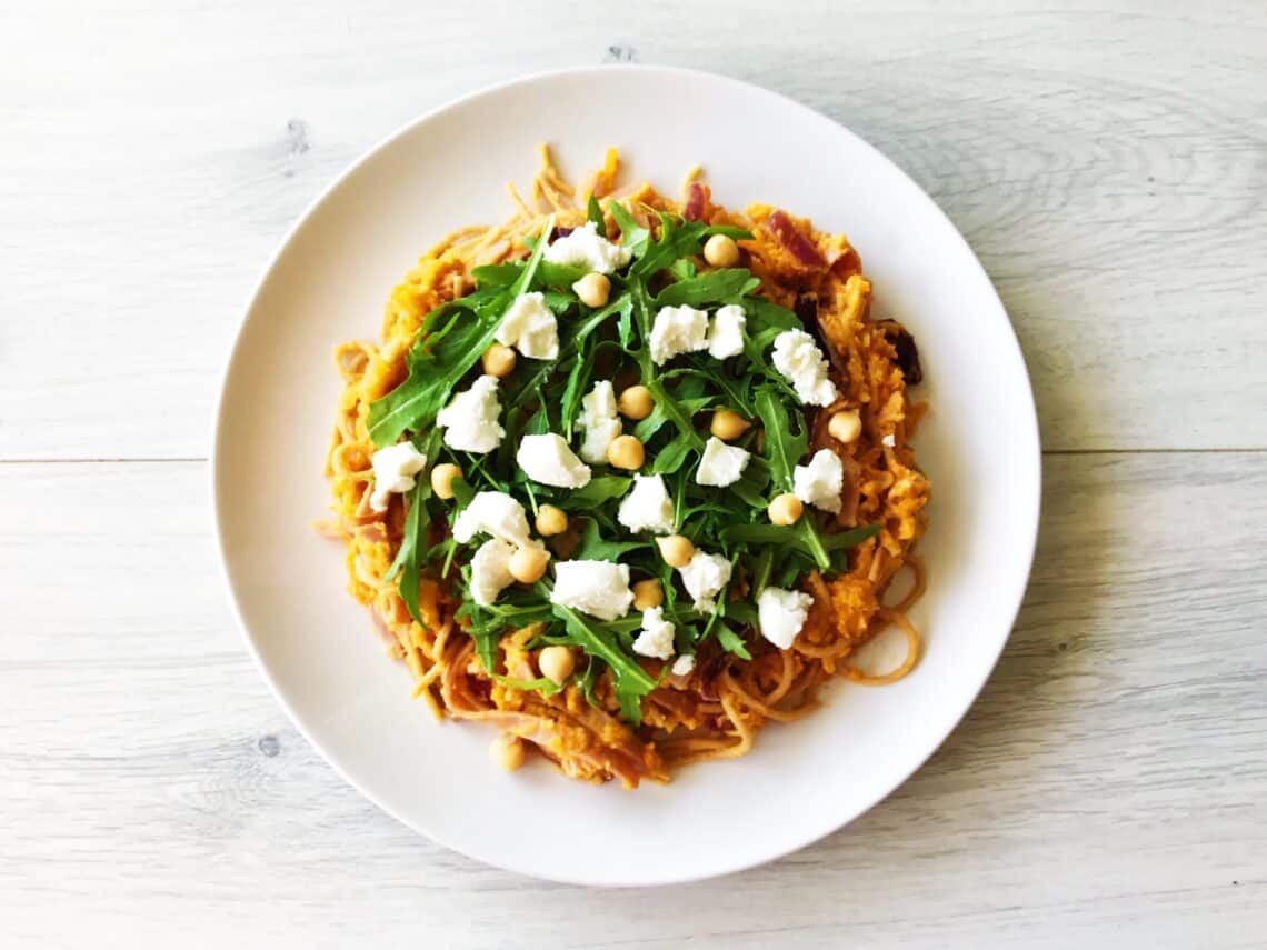 Pompoen Spaghetti met Ham en Geitenkaas gezond recept afvallen almere