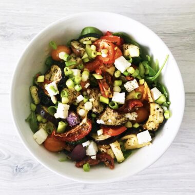 Gezond recept salade gegrilde groenten witte kaas spinazie recept afvallen almere